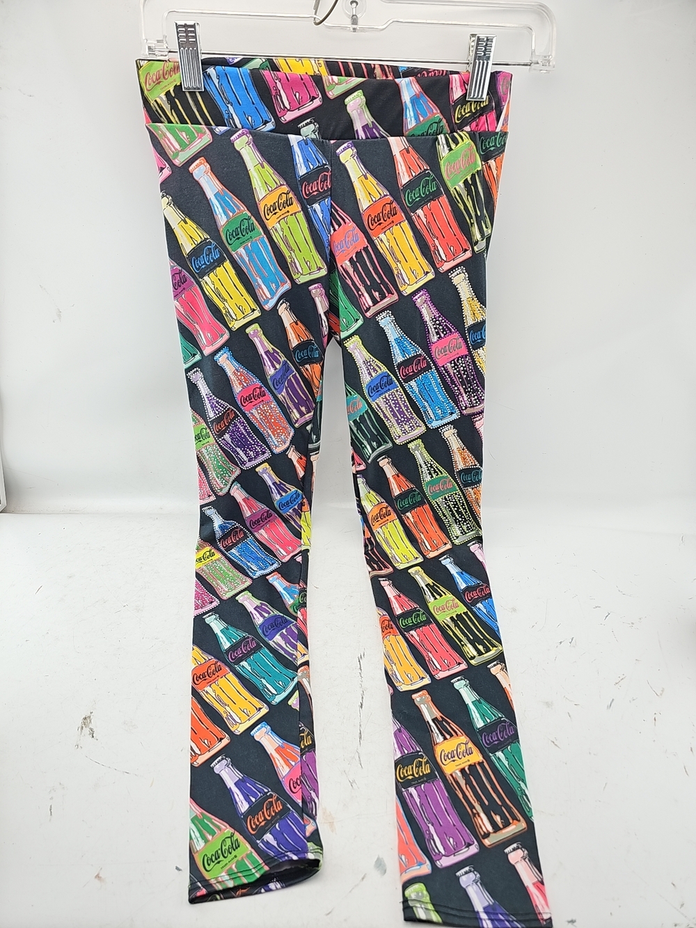 Coca Cola Black Leggings with Multicolor Soda Bottle Print Rhinestones